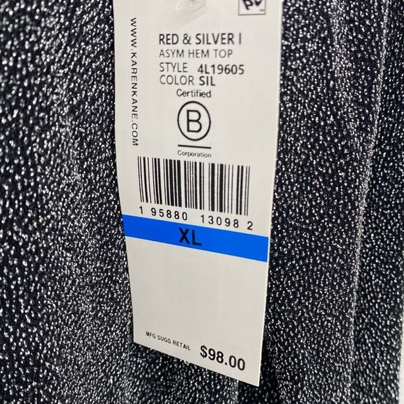 Karen Kane Top Asymmetrical Hem Silver Metallic Black Holiday Date Night XL - Picture 4 of 9
